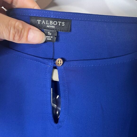 Talbots Royal Cobalt Blue Blouse Tie Wrist Sleeves NWT - Picture 6 of 8